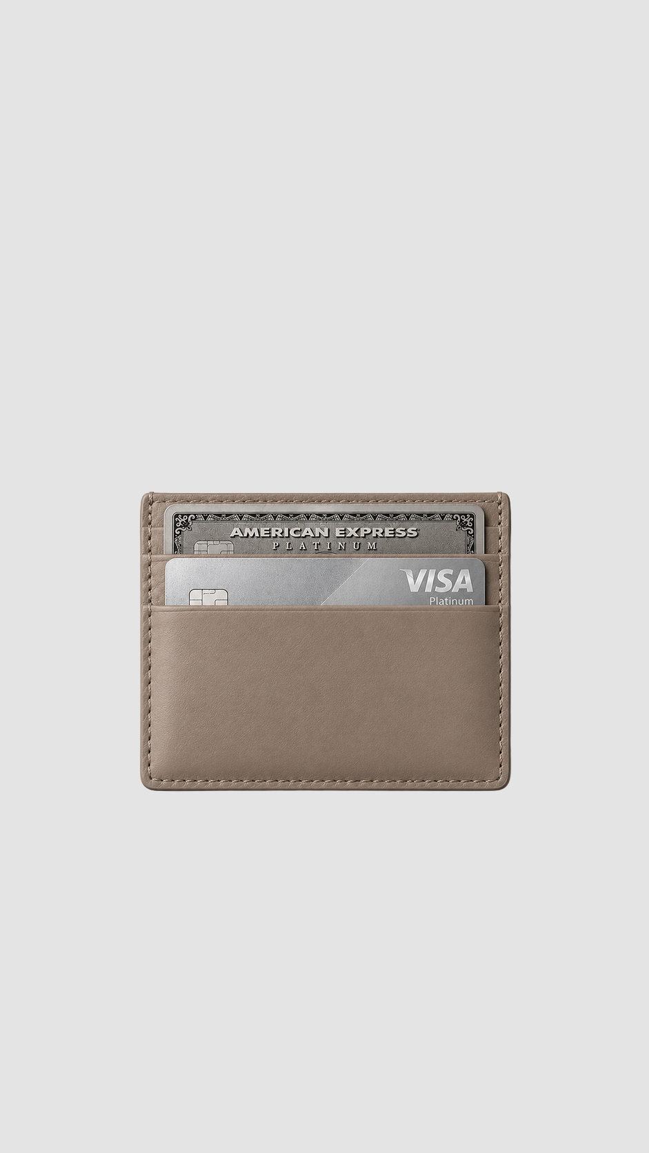 taupe leather card holder 0001 front view with card pocket