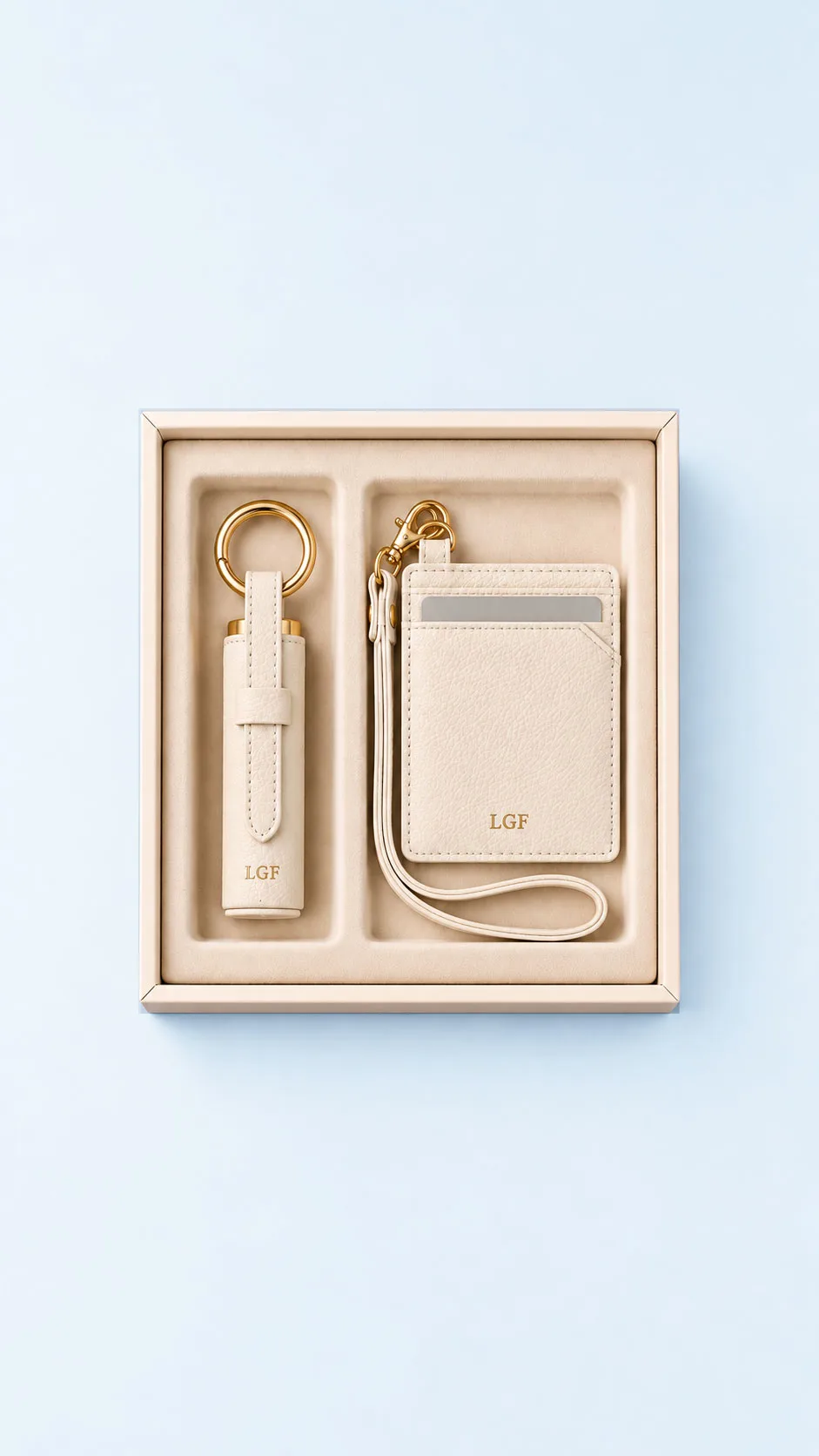 Leather Corporate Gift Set - Leather Lipstick Case and Leather Card Case Ivory image 1
