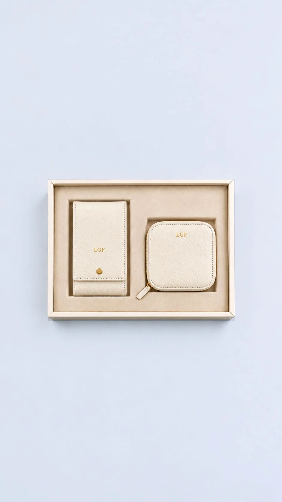 Leather Corporate Gift Set - Leather Lipstick Case and Leather Jewelry Case Ivory image 1