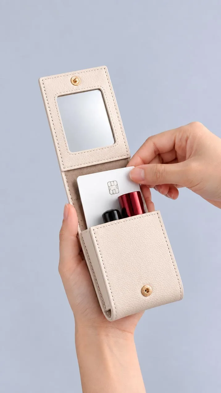 Leather Corporate Gift Set - Leather Lipstick Case and Leather Jewelry Case Ivory image 2