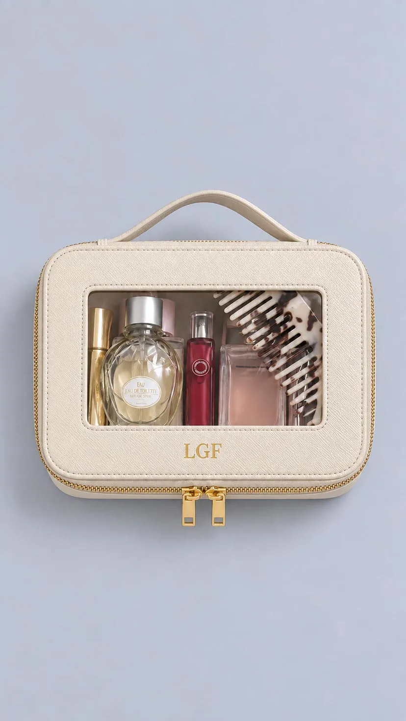 Leather Corporate Gift Set - Leather Cosmetic Bag and Leather Makeup Case Ivory image 2