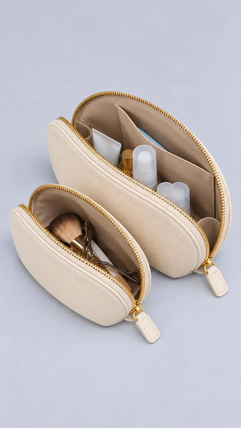 Leather Corporate Gift Set - Leather Cosmetic Bag and Leather Makeup Bag Ivory image 2