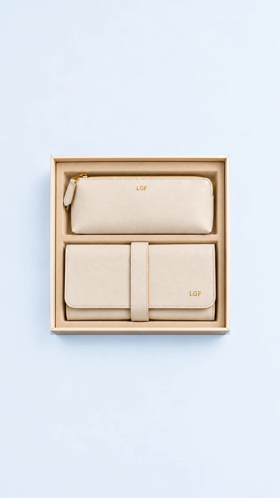 Leather Corporate Gift Set - Leather Cosmetic Bag and Leather Jewelry Case Ivory image 1