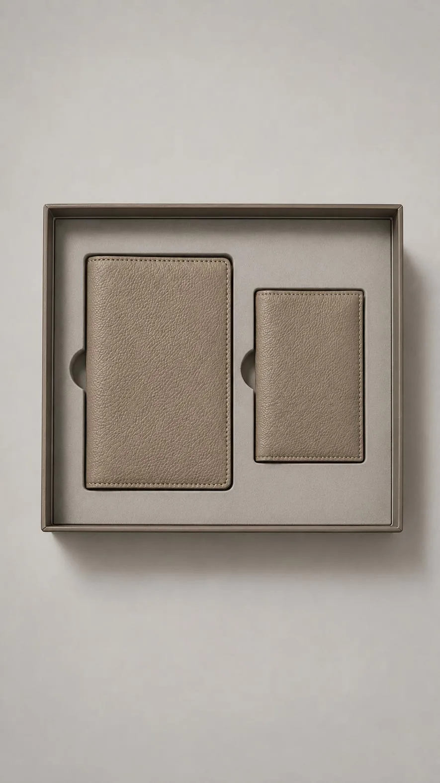 Leather Corporate Gift Set - Leather Passport Holder and Leather Card Case Taupe image 1