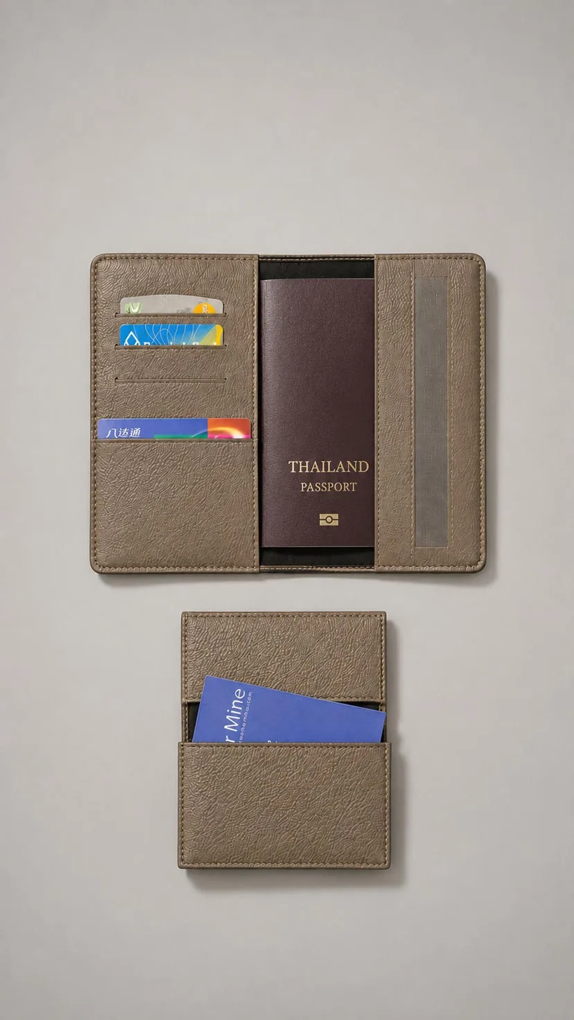 Leather Corporate Gift Set - Leather Passport Holder and Leather Card Case Taupe image 2