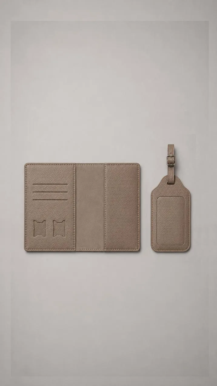 Leather Corporate Gift Set - Leather Passport Holder and Leather Luggage Tag Taupe image 2