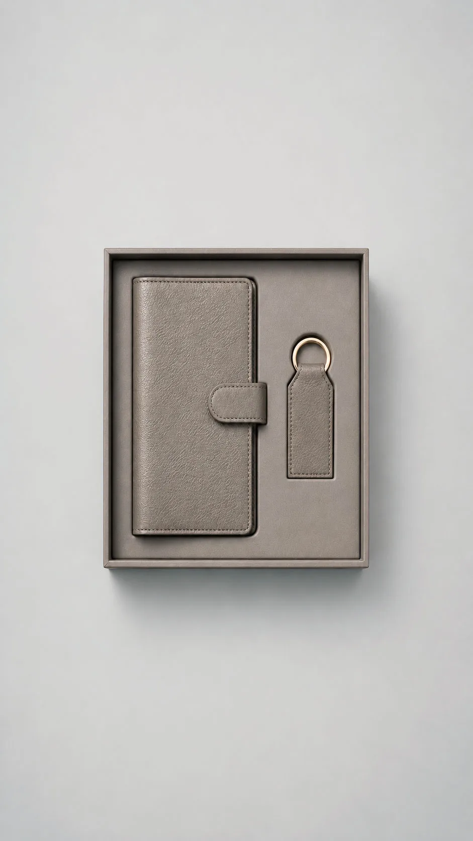 Leather Corporate Gift Set - Leather Long Wallet and Leather Keychain Taupe image 1