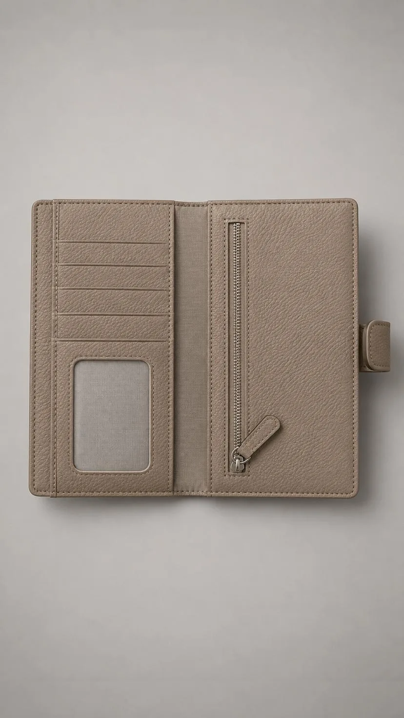 Leather Corporate Gift Set - Leather Long Wallet and Leather Keychain Taupe image 2