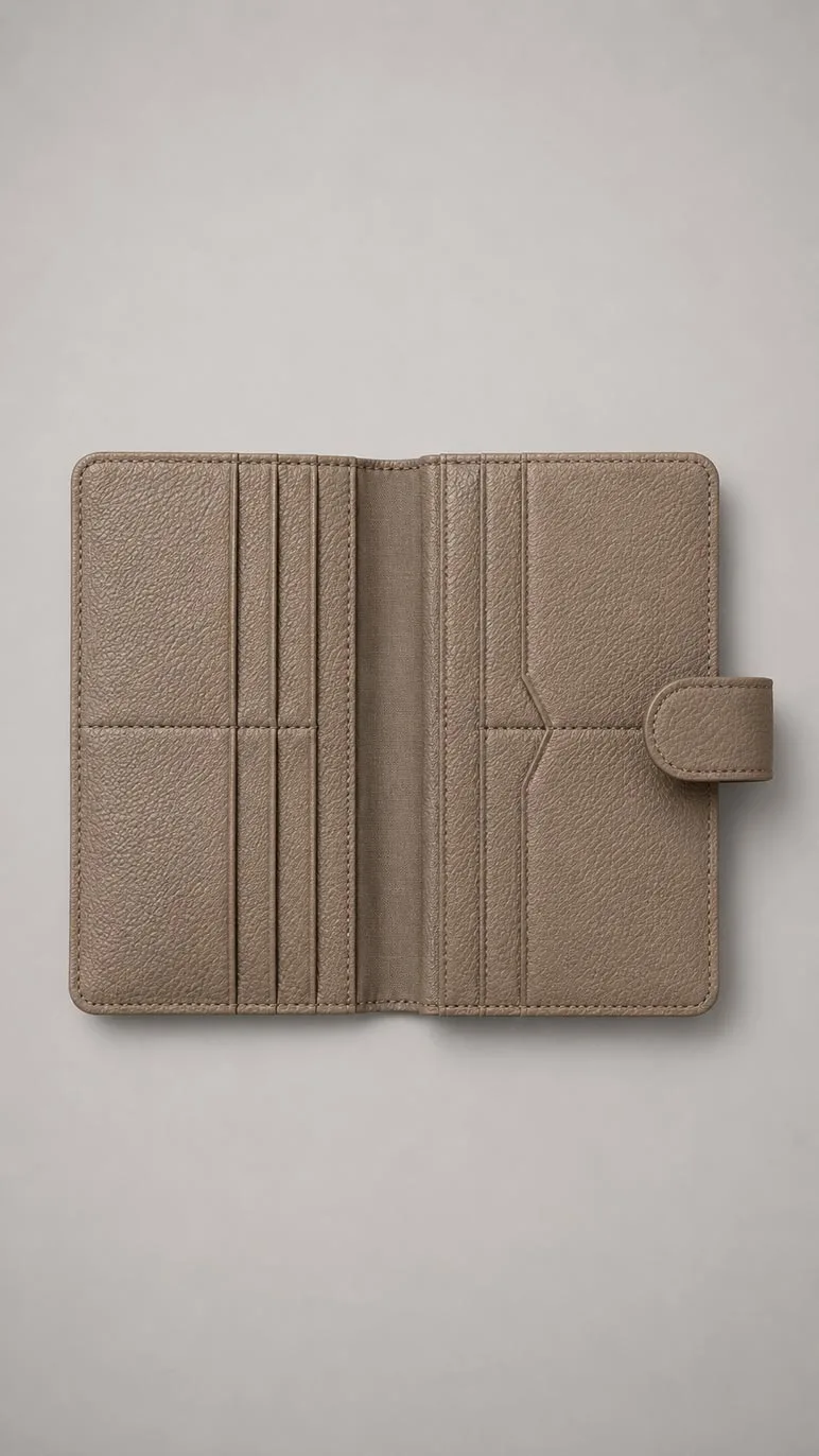 Leather Corporate Gift Set - Leather Long Wallet and Leather Keychain Taupe image 3