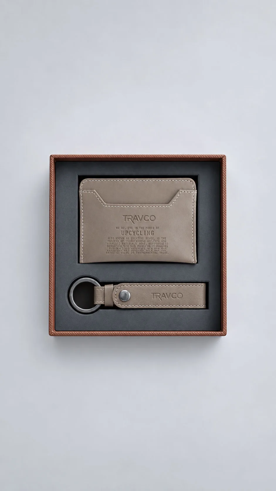 Leather Corporate Gift Set - Leather Card Case and Leather Keychain Taupe image 1