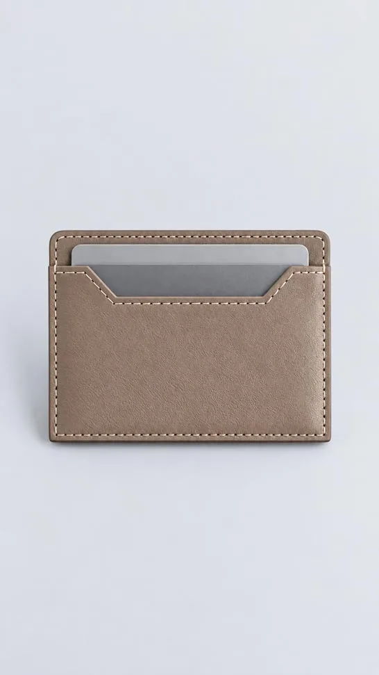 Leather Corporate Gift Set - Leather Card Case and Leather Keychain Taupe image 2