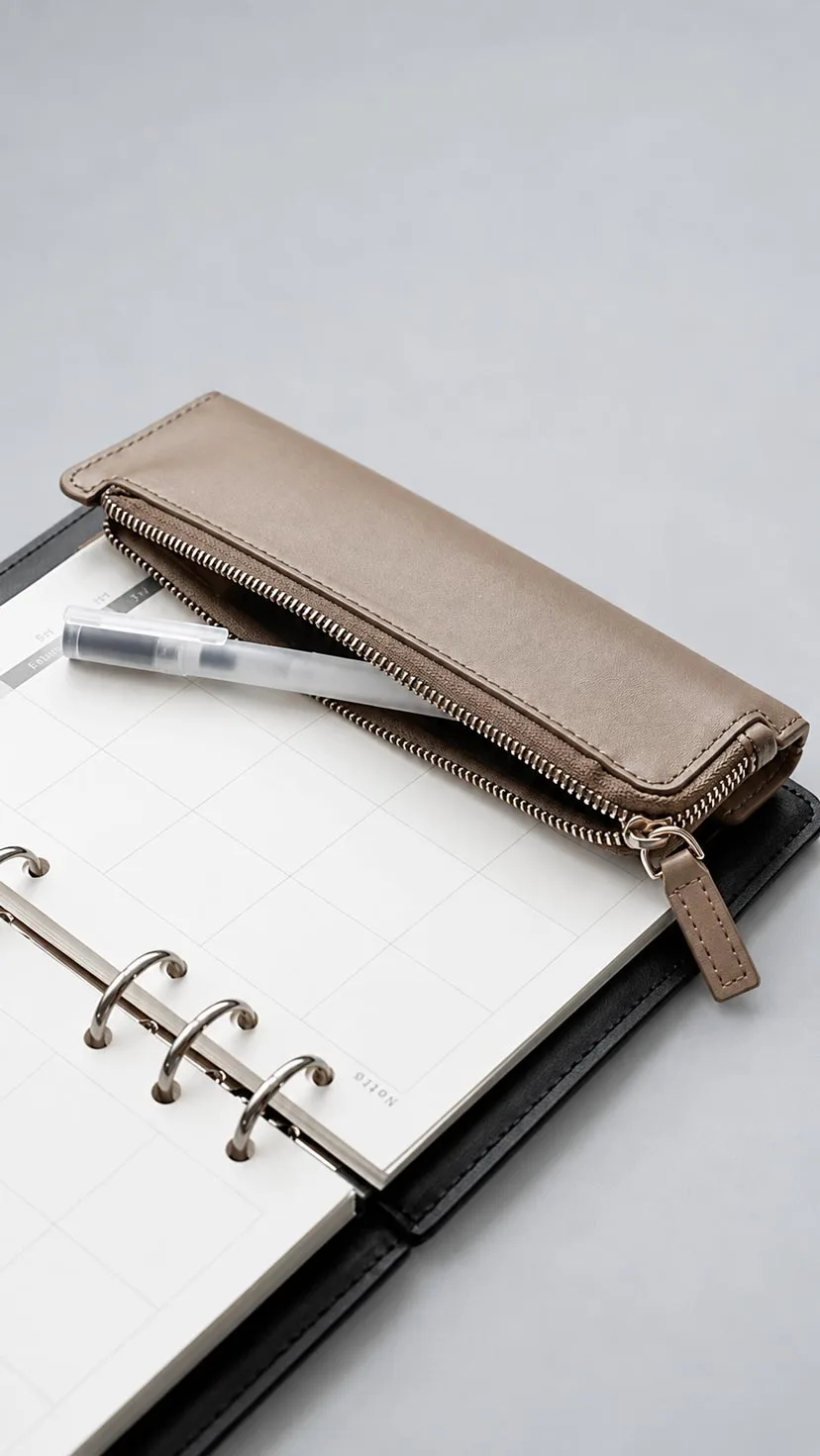 Leather Corporate Gift Set - Leather Folder Organizer and Leather Card Bag Taupe image 3