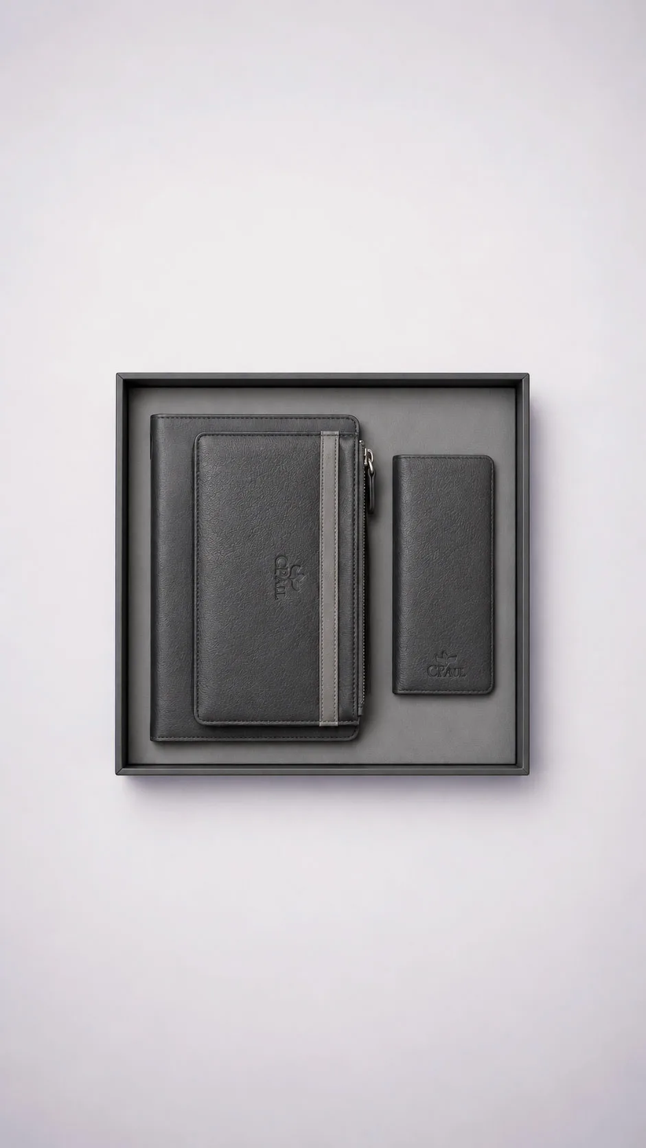 Leather Corporate Gift Set - Leather Folder Organizer and Leather Stationery Pouch Grey image 1