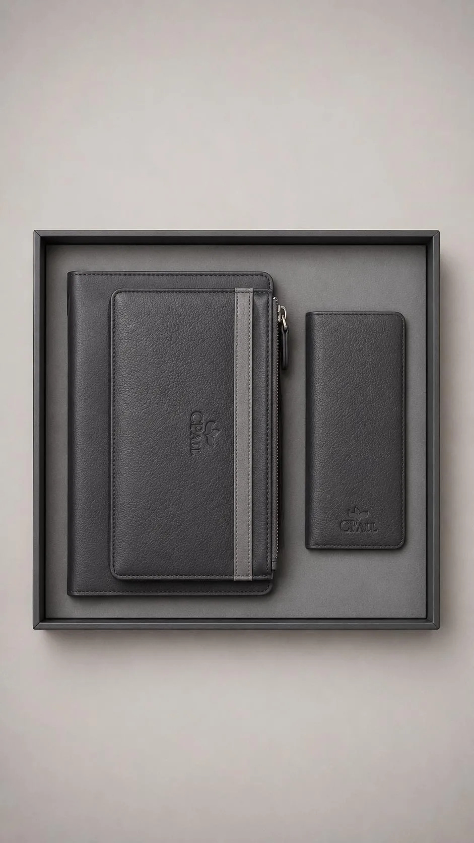 Leather Corporate Gift Set - Leather Folder Organizer and Leather Stationery Pouch Grey image 1
