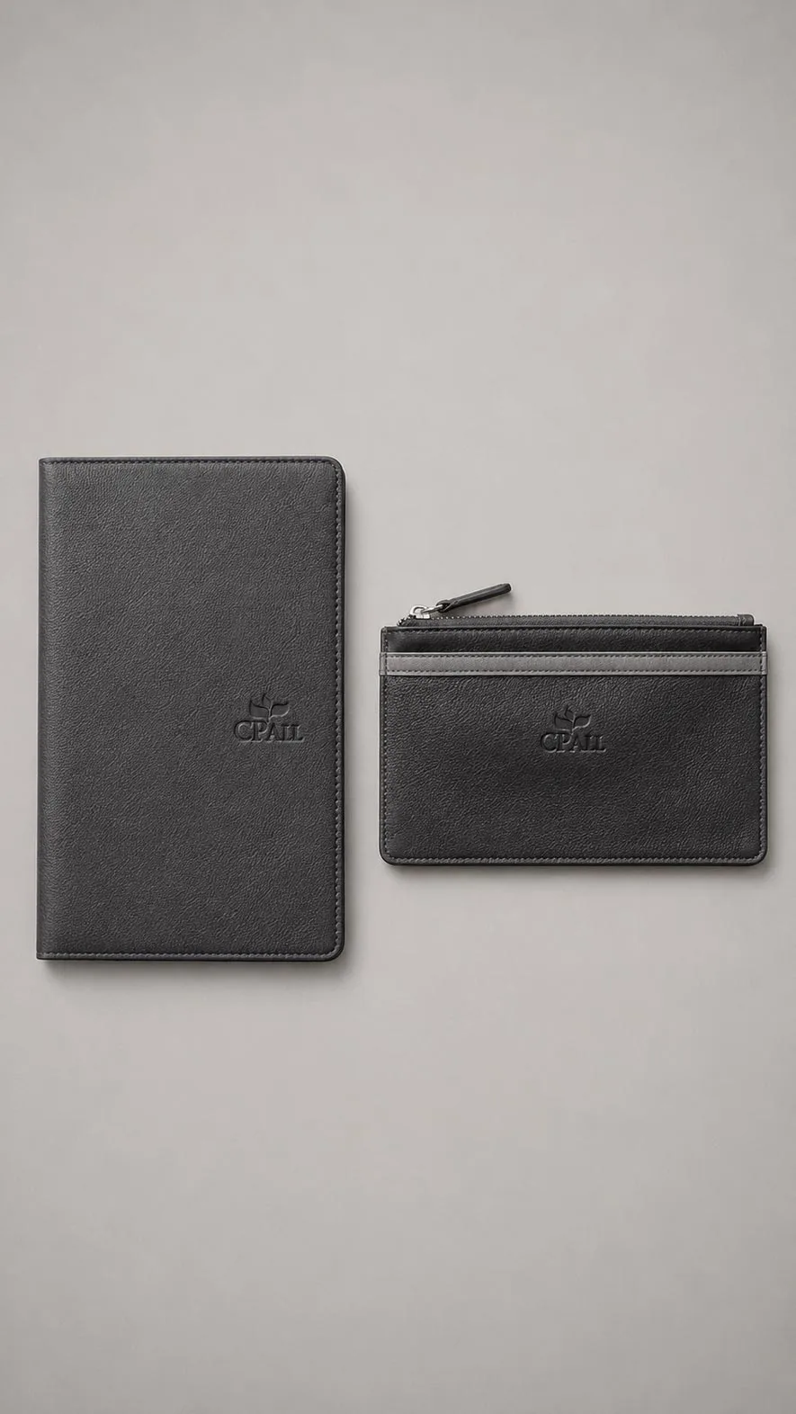 Leather Corporate Gift Set - Leather Folder Organizer and Leather Stationery Pouch Grey image 2