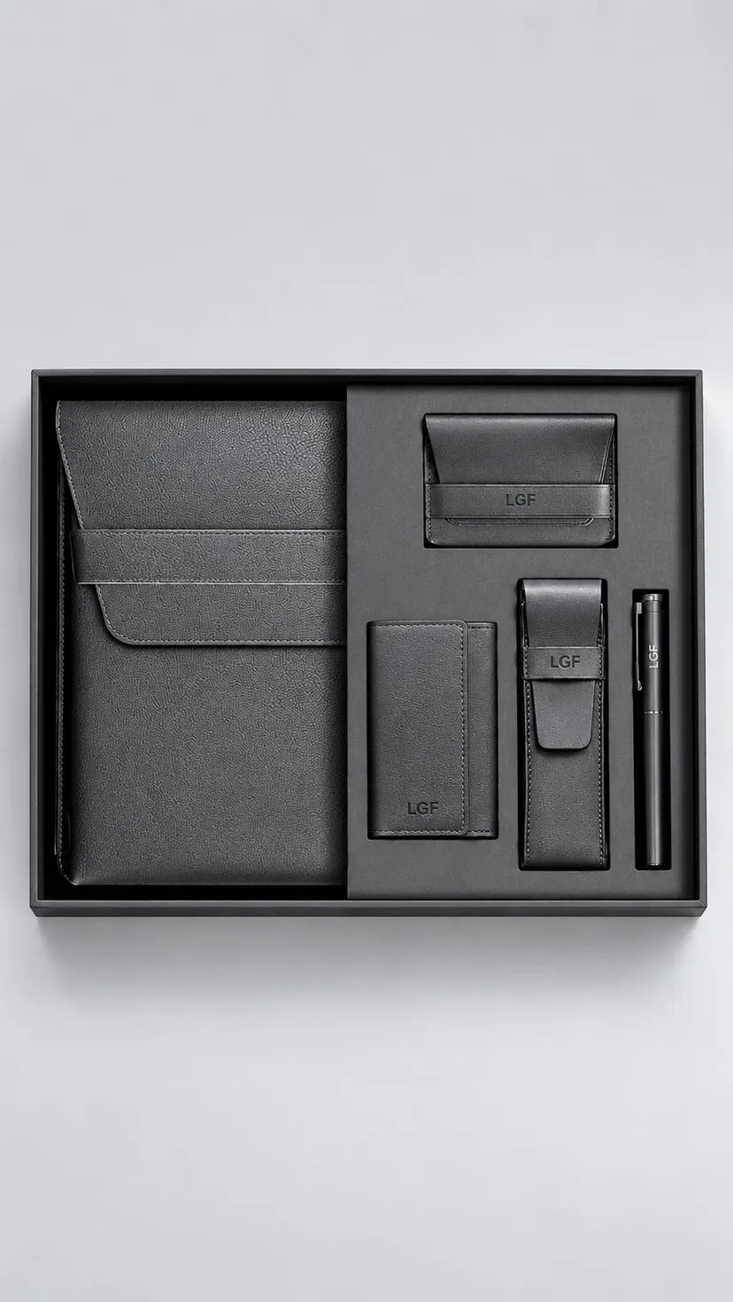 Leather Corporate Gift Set - Leather Laptop Bag and Leather Pen Holder Grey image 1