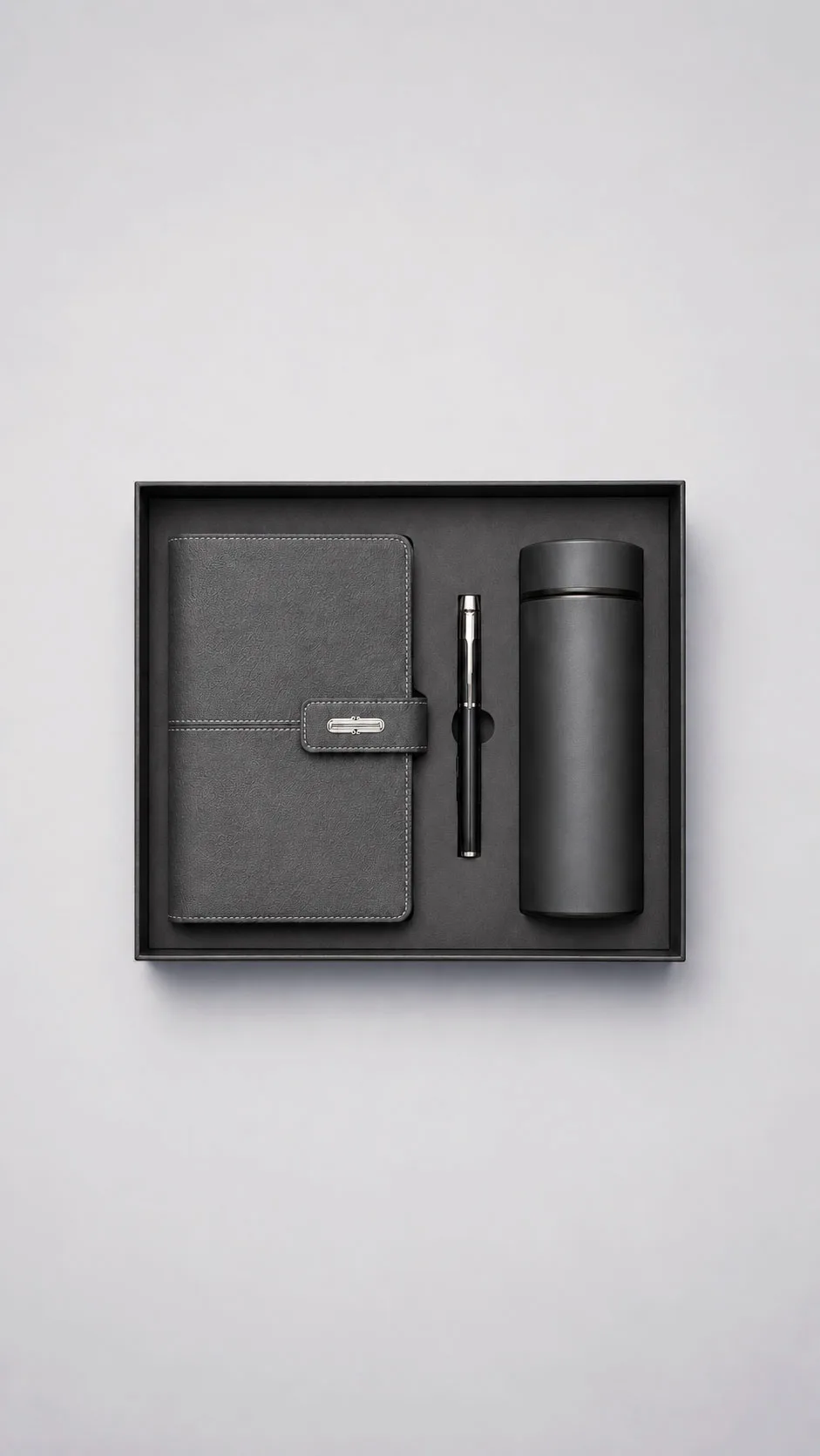 Leather Corporate Gift Set - Leather Notebook Organizer with Hot Water Bottle Grey image 1