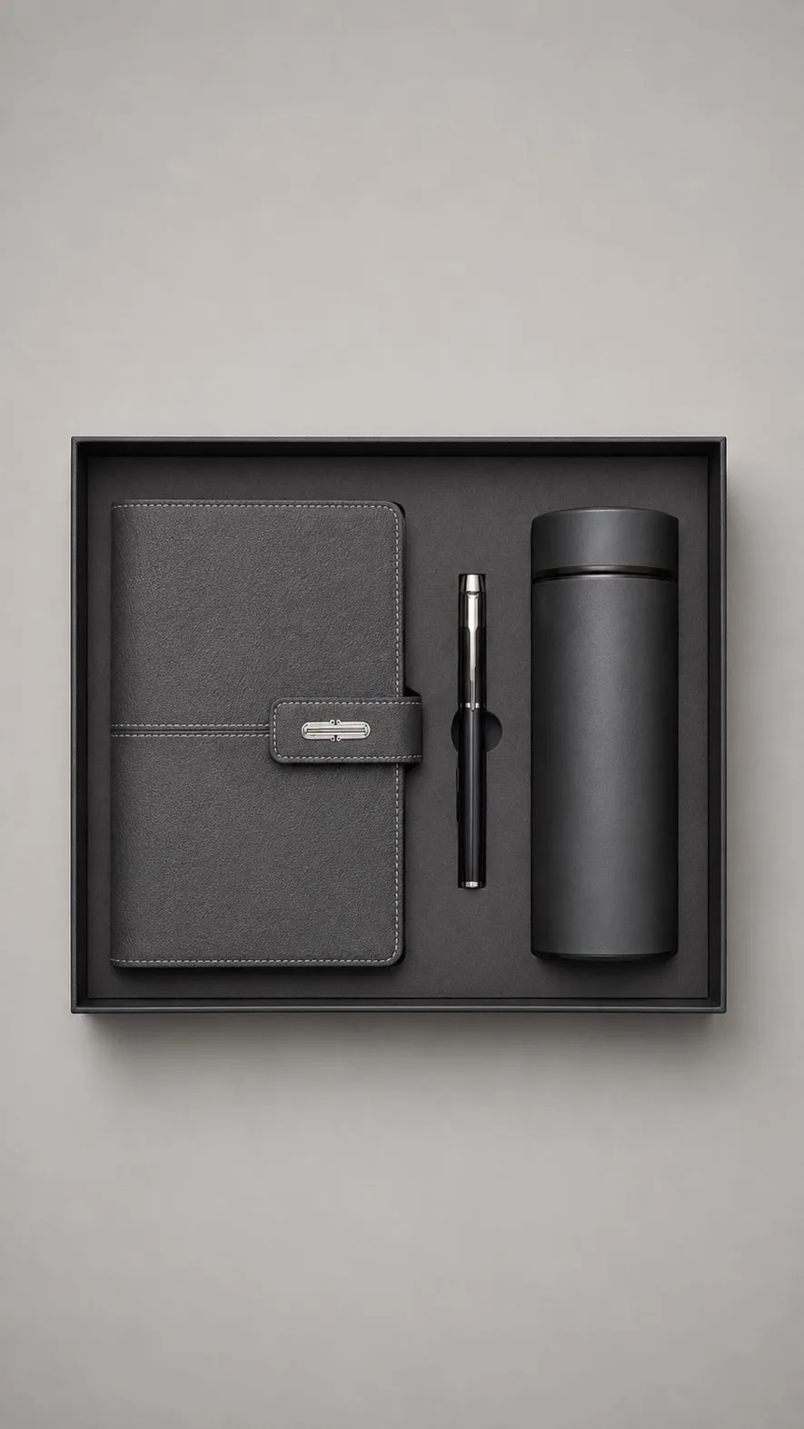 Leather Corporate Gift Set - Leather Notebook Organizer with Hot Water Bottle Grey image 1