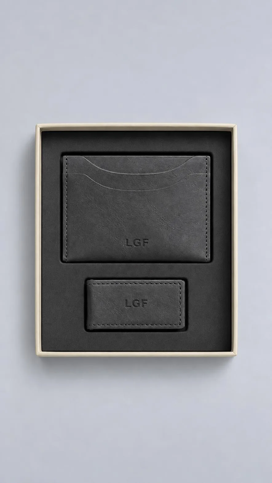 Leather Corporate Gift Set - Leather Card Holder and Leather Money Clip Grey image 1