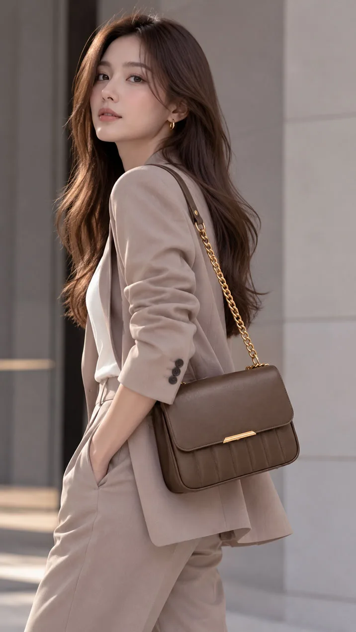 กระเป๋าหนังสายโซ่ HB0935 ภาพขณะสะพาย